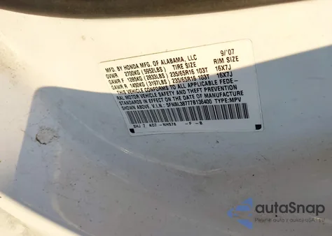 2007 Honda Odyssey Exl from USA, damaged, VIN 5FNRL38777B136400